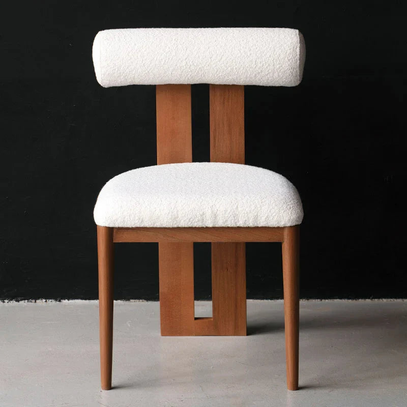 Chaise Design en Bois Massif et Tissu Bouclé