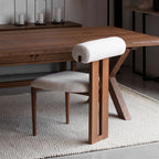 Chaise Design en Bois Massif et Tissu Bouclé