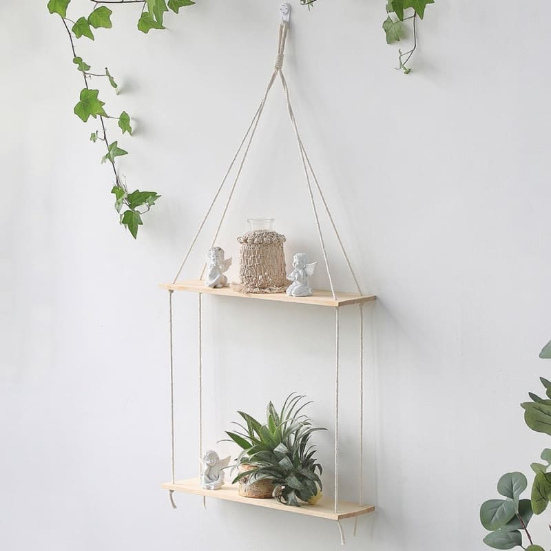 Etagère suspendue double en bois ~ DOBBLE