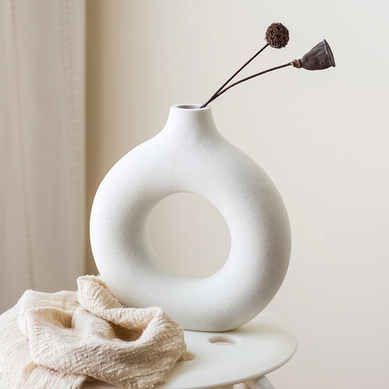 Vase circulaire en céramique blanc ~ LOUNA WHITE